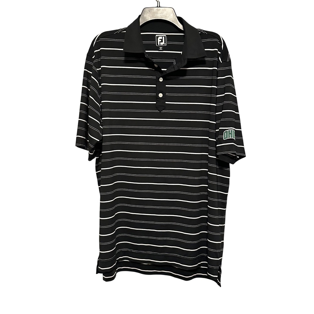 FootJoy Mens XL Athletic Fit Golf Polo Shirt Black White Striped Ohio University
